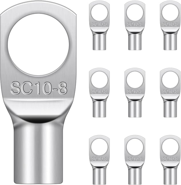 20 Pièces Cosses Tubulars 10mm² M8, Hanibos Cosses Electriques Ronde À Œillet En Cuivre Étamé Cosse À Sertir 10mm², Cosses Annculaires 10mm² (sku Produit : 95472815 Sku Offre : Woshilinggong-184)