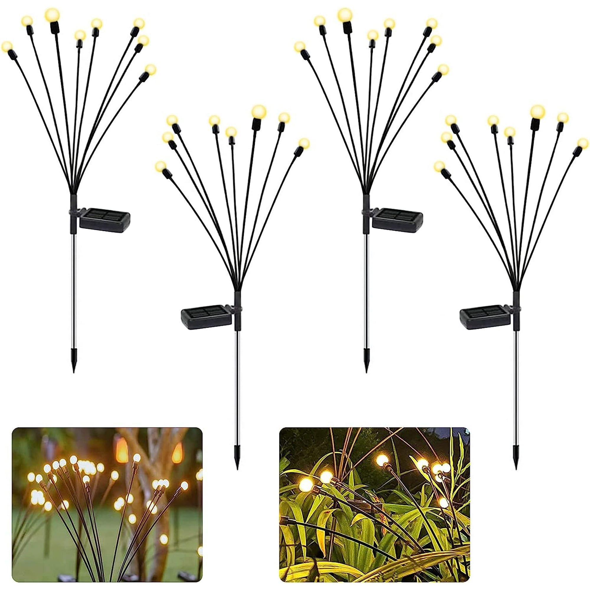 Lot De 4 Lampes Solaires De Jardin Améliorées Avec 8 Led, Lampes Solaires D'Extérieur Étanches Effet Lucioles, Décoration Pour Cour, Terrasse, Allée Et Pelouse.