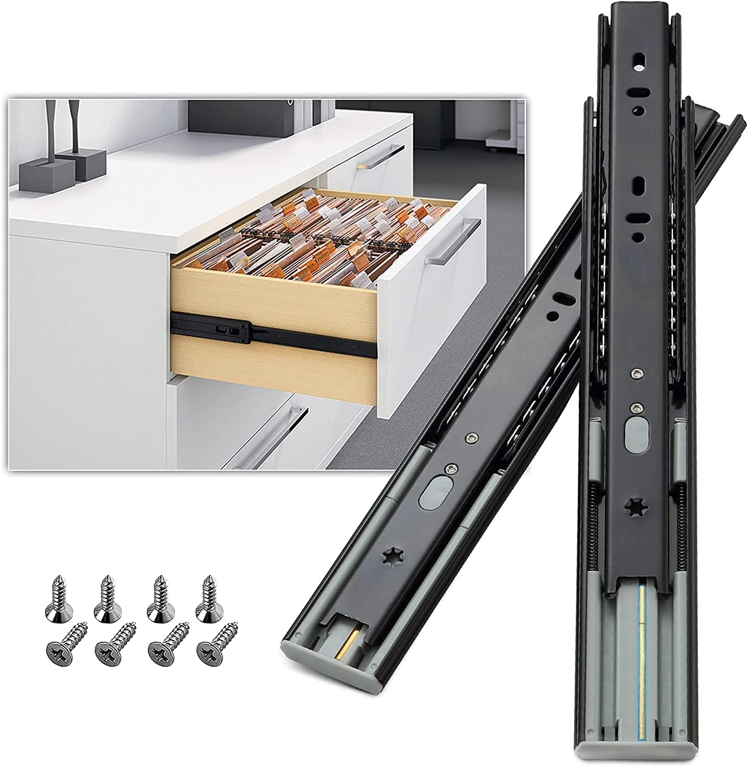 Ineasicer Glissières Pour Tiroirs, Capacité De Charge Jusqu'à 45 Kg, Avec Fermeture Amortie Et Roulements À Billes, Extension 350 Mm, 1 Paire (2 Pièces)