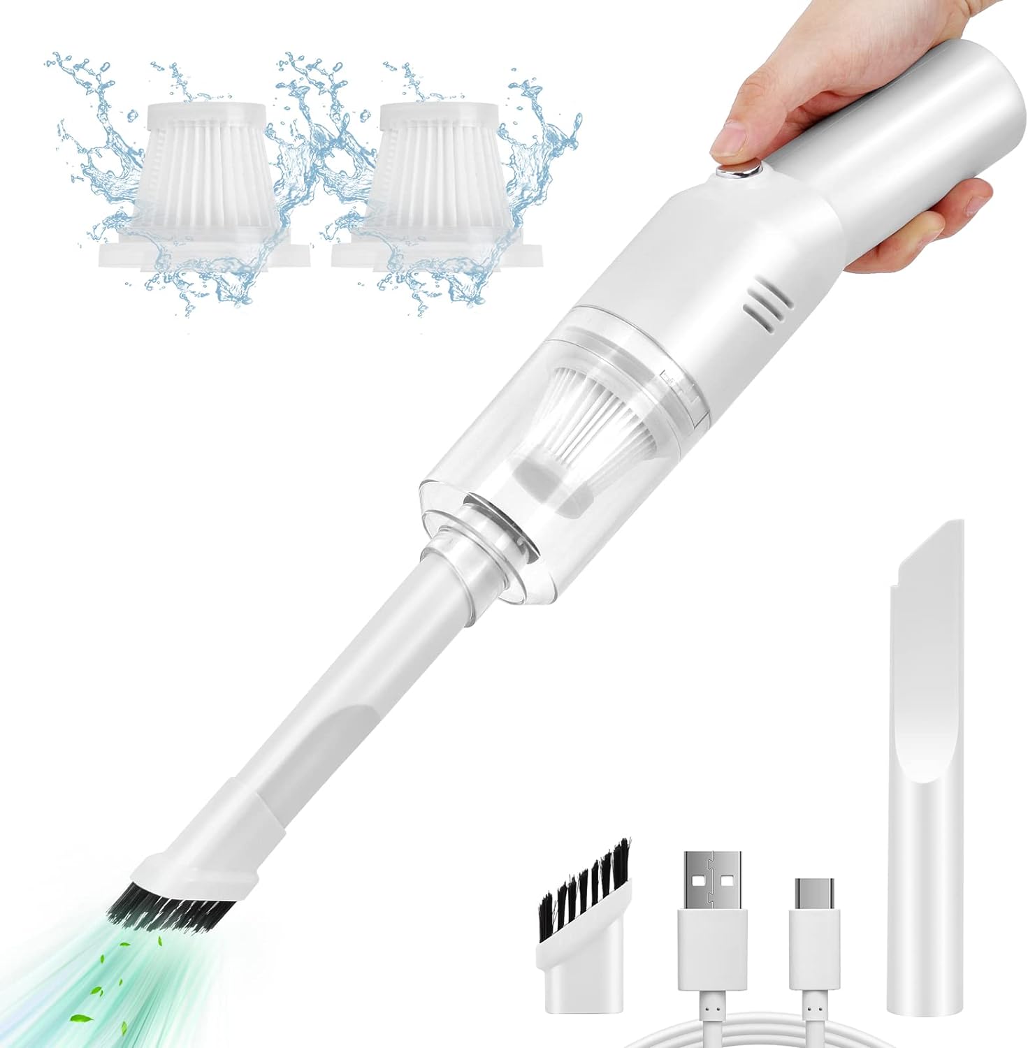 Mini Aspirateur De Voiture Sans Fil (400 G), Portable Et Rechargeable, Aspirateur À Main, Mini Mais Puissant, Sans Fil Et Rechargeable, Pour Voiture/bureau V06/blanc