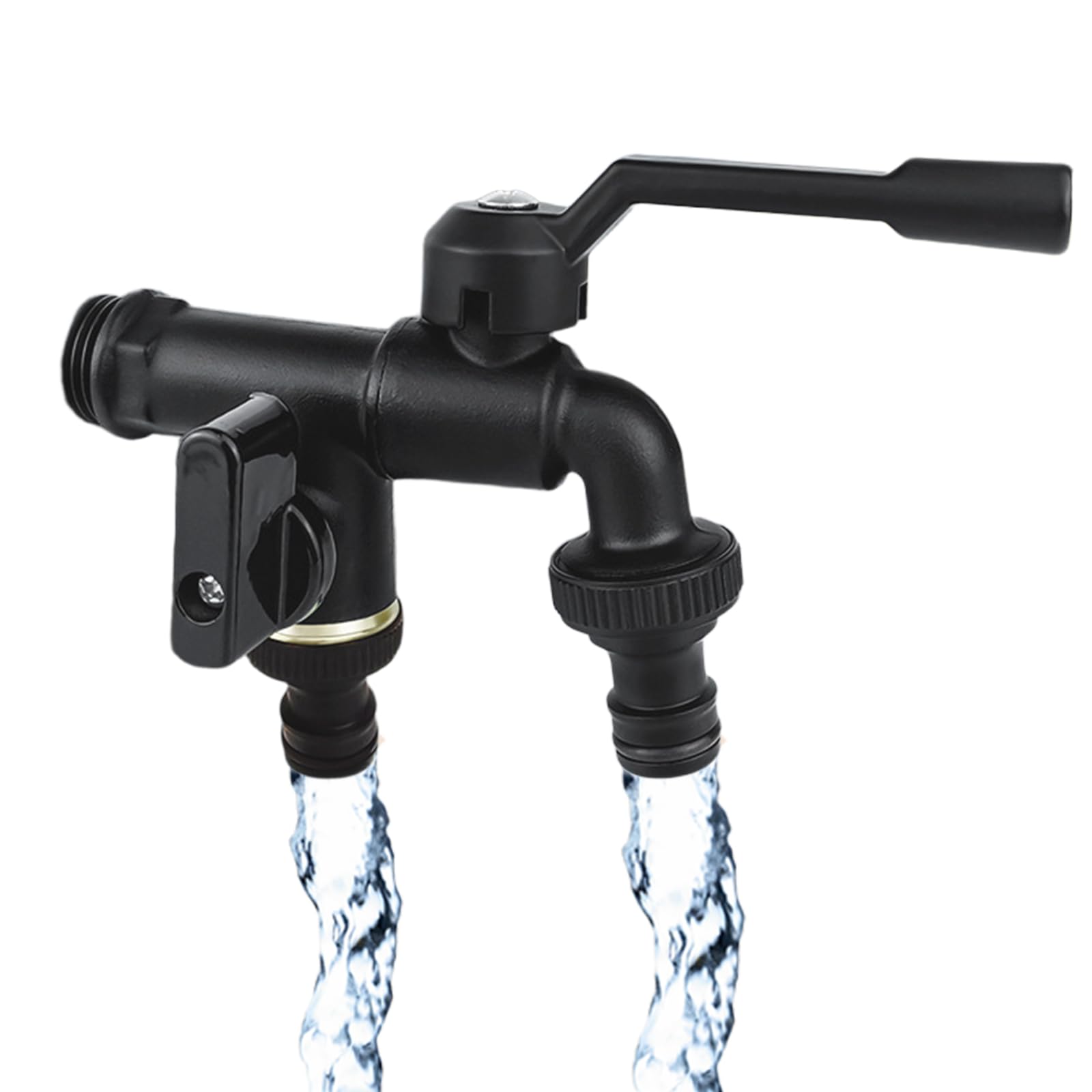 Robinet De Jardin À Double Sortie, Répartiteur De Tuyau En Laiton Inoxydable 2 Voies Avec Entrée 1/2 Et 2 Sorties 3/4 Pouces, Kit De Robinet Extérieur Pour Jardin, Maison, Industrie