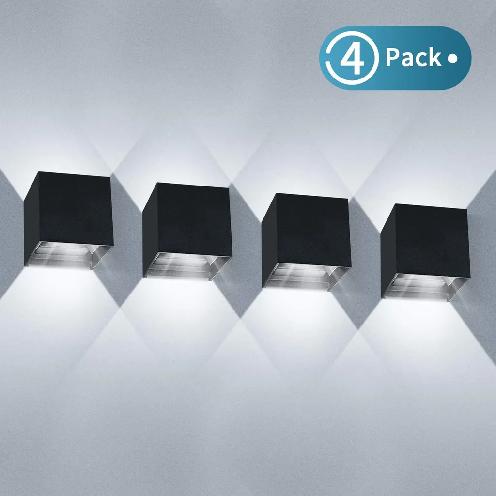 Lot De 4 Appliques Murales Led 12 W Pour Intérieur/extérieur, Faisceau Orientable Vers Le Haut Et Vers Le Bas, Blanc Froid 2700-3000 K