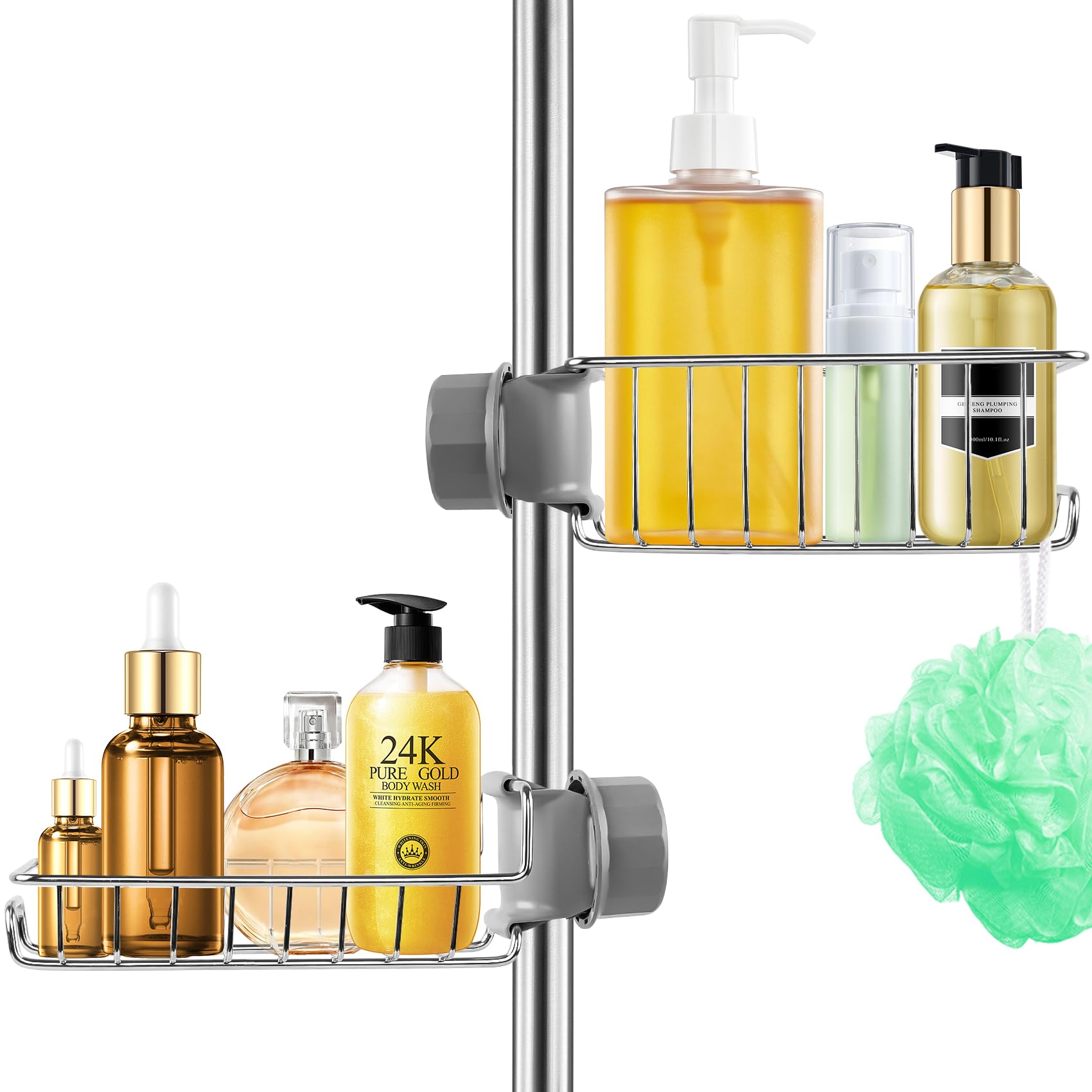 Etagere Douche Sans Percage 2pcs, Étagère De Douche À Suspendre Inox, Accessoire Salle De Bain Antirouille, Rangement Et Organisation De La Salle De Bain Support Savon Gel Pour Tringle 18-27mm