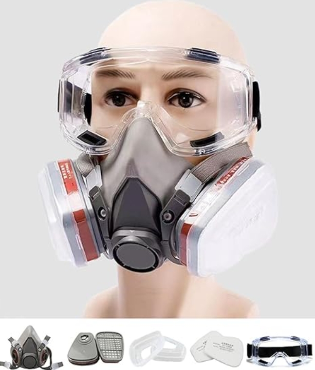 Masque Anti Poussiere Avec Filtres Et Lunettes De Protection, Masque De Protection Respiratoire Réutilisable Pour Pulvérisation
