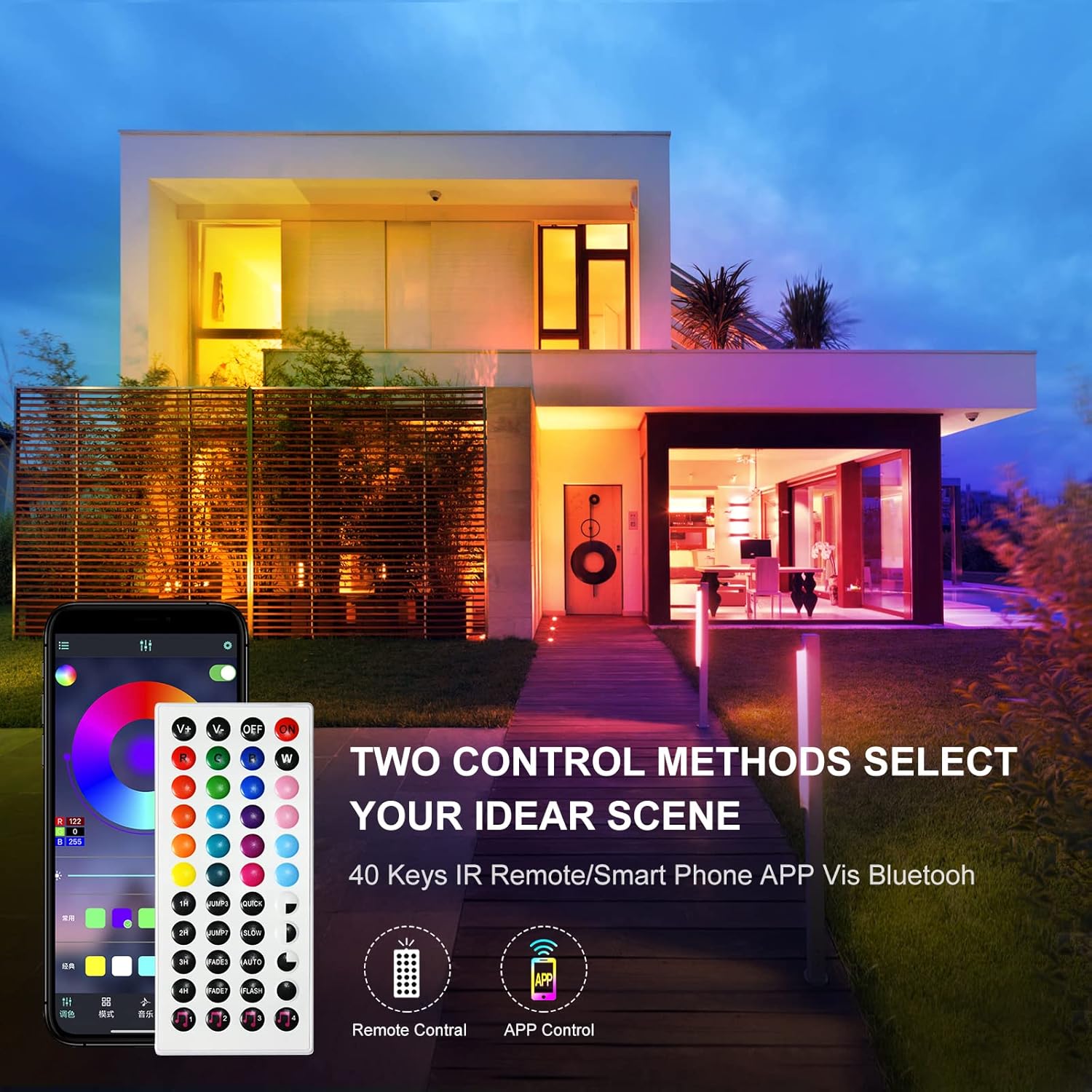 Ruban Led, 15m Bluetooth Rgb 24v, Bande Lumineuse Led Rgb Avec Contrôle D'App Télécommande Ir 40 Touches Et Commande Bluetooth,pour Chambre,cuisine