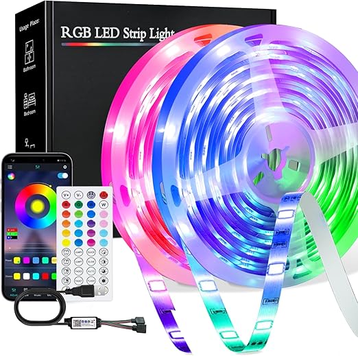 Ruban Led, Led Chambre 20m Bluetooth Bande Led Rgb 24v, Bande Lumineuse Led Rgb Avec Contrôle D'App Télécommande Ir 40 Touches Et Commande Bluetooth