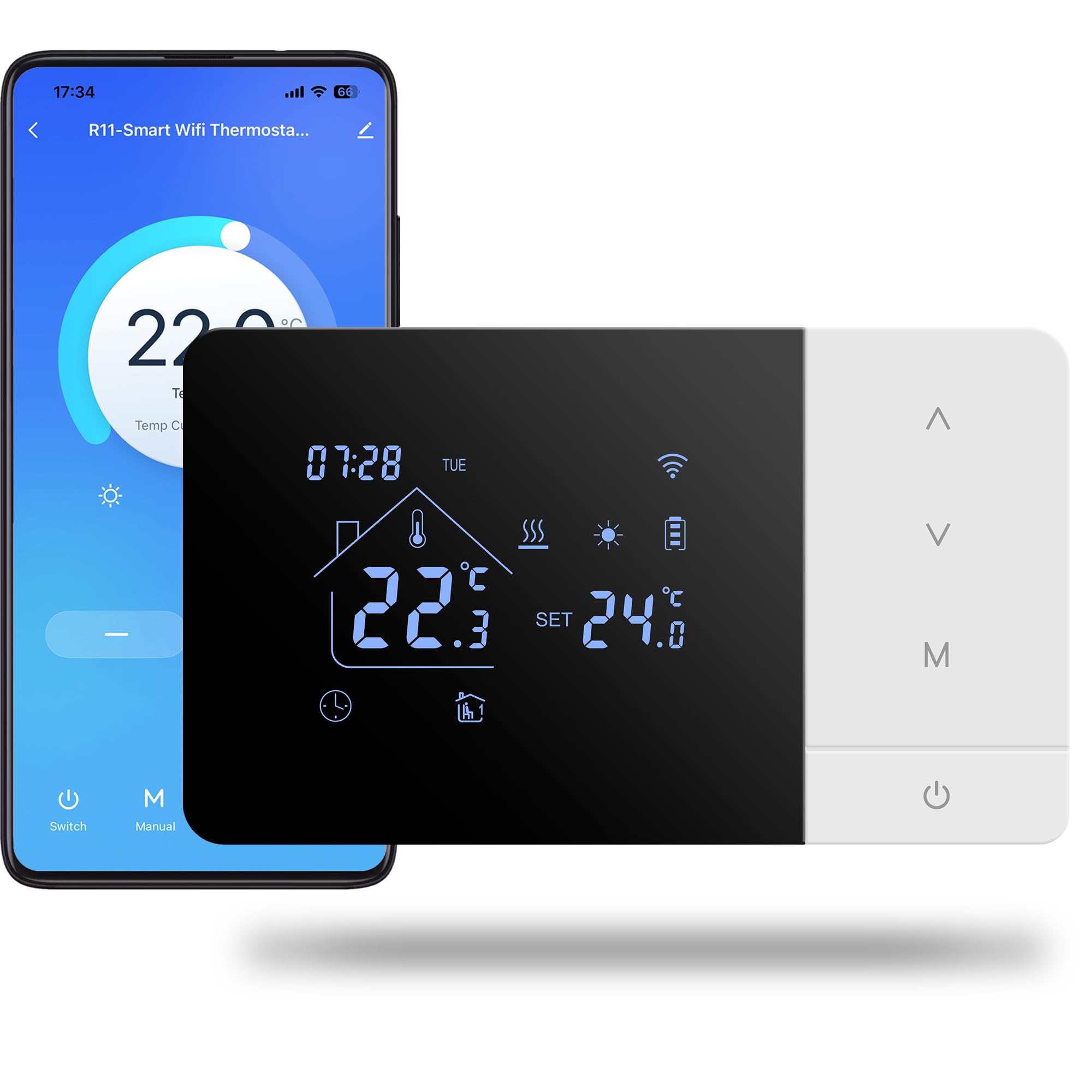 Thermostat Wifi Pour Chaudière Gaz 3a,programmable,compatible Alexa Et Google Home,contrôle Vocal Et À Distance,piles D'Alimentation/usb