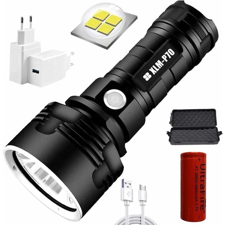 Lanterna Led Kkvogmle, Xlm-p70, 100000 Lumeni, 2350m Distanta, Reincarcabila, 3 Moduri, 50w