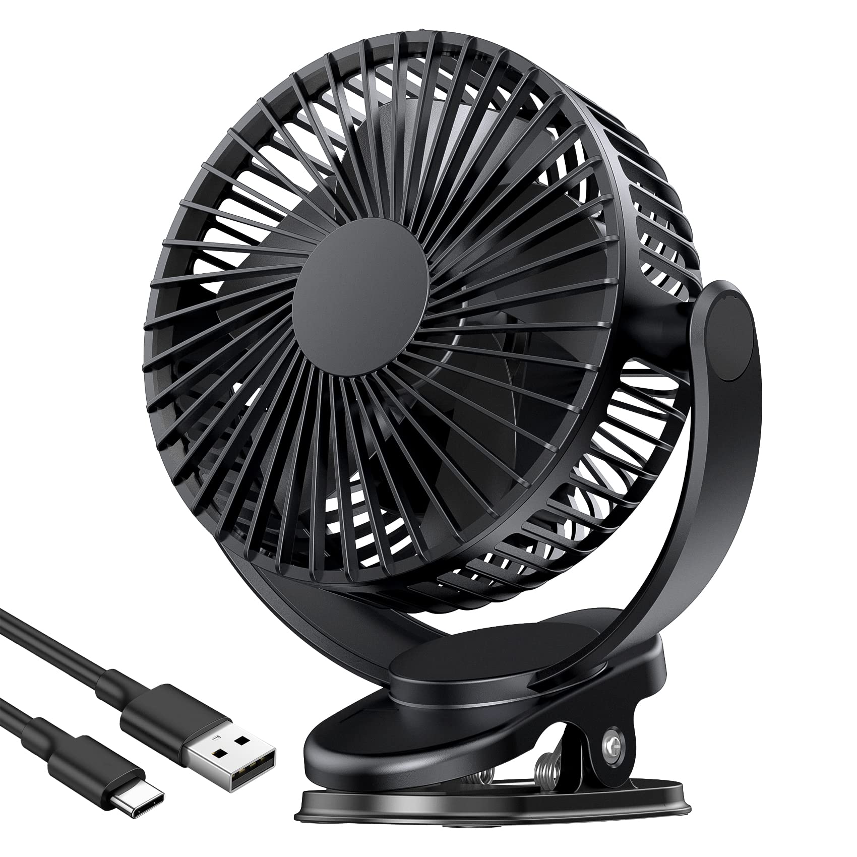 Ventilateur Pince Usb 5 Inch Avec Batterie 5000 Mah, Portable Petit Ventilateur De Bureau, 3 Vitesses, Double Rotation À 360°, Avec Câble Usb, Convient Pour Les Familles, Les Bureaux