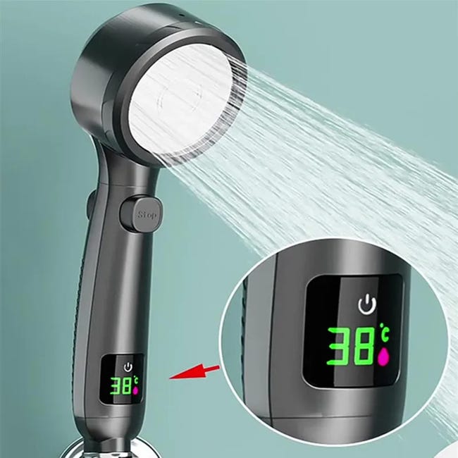Douchette De Salle De Bain À Main À Haute Pression Avec Économie D'Eau Et Affichage Numérique De La Température Led