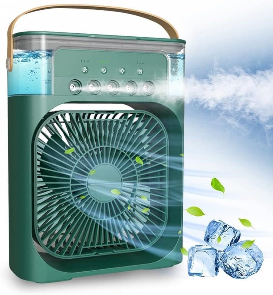 Climatiseur Portable, Mini Ventilateur Personnel 4 En 1 Avec Brumisateur Et Évaporation À 3 Vitesses (vert)