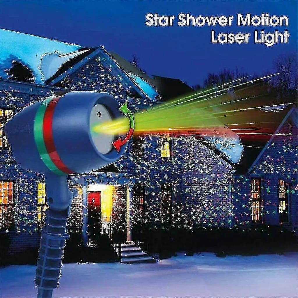 Projecteur Lumineux D'Étoiles De Noël Pour Jardin, Éclairage Led Mobile Vert Et Rouge, Idéal Pour Les Décorations De Fête Et Les Fêtes. Effet Pluie D'Étoiles Avec Laser Lumineux.
