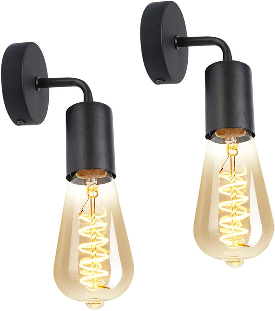 Lot De 2 Appliques Murales Vintage Edison En Métal Style Industriel Rétro Pour Salon, Couloir, Chambre, Bar, Restaurant, Café, Douille E27, Noir