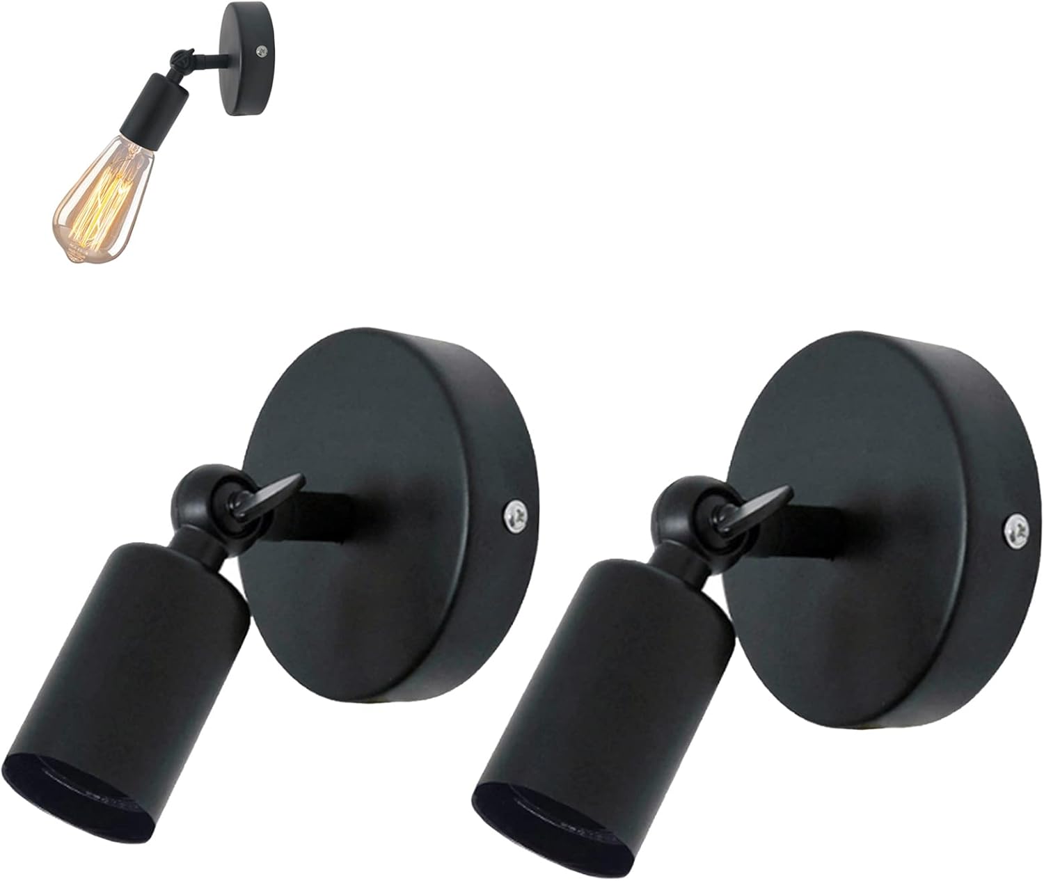 Htruiyaty 2 Pièces Applique En Métal Vintage E27 Edison Base Per Lampa Da Parete A Vis Regolabile Direzione Per Lampa Per Uso Interno-nero [classe Di Efficienciaenergy A++]