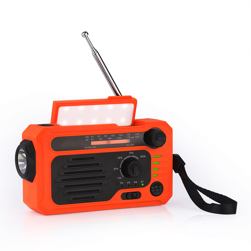 Solar Emergency Radio Handvev Multifunktions Radio Ficklampa Med Bluetooth, Orange