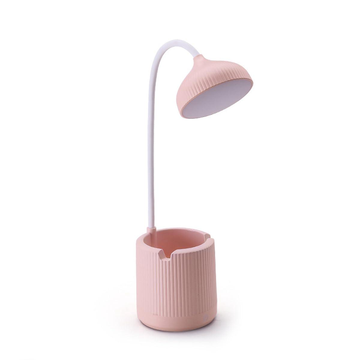 Lampe De Bureau Led Rose Avec 3 Vitesses D'Éclairage Réglables Et Porte-stylo - Fonctionne Sur Usb/piles, Bras Pivotant À 360° - Lampe De Table Portable Et Rechargeable