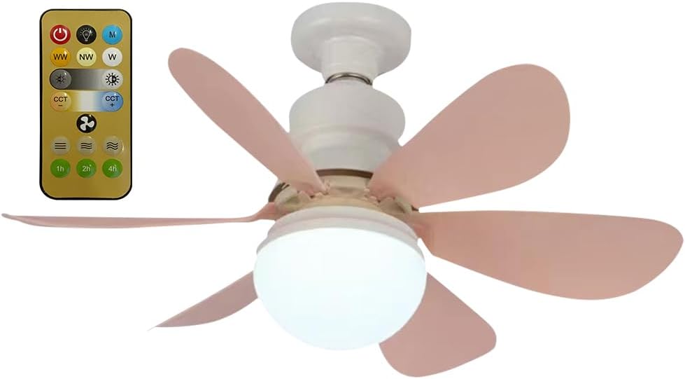 30-w-led-deckenventilator Mit E27-fassung, Beleuchtet Mit Fernbedienung, Dimmer, 6 Flügeln, 3 Geschwindigkeitsstufen, Timer, Rosa Farbtönung