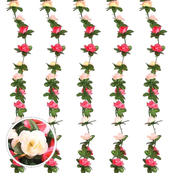 Hängender Künstlicher Rosenkranz, 5-teilig, 2,7 M Lang, Hellrosa Seidenblumen, Dekorative Blumengirlande (rosa)