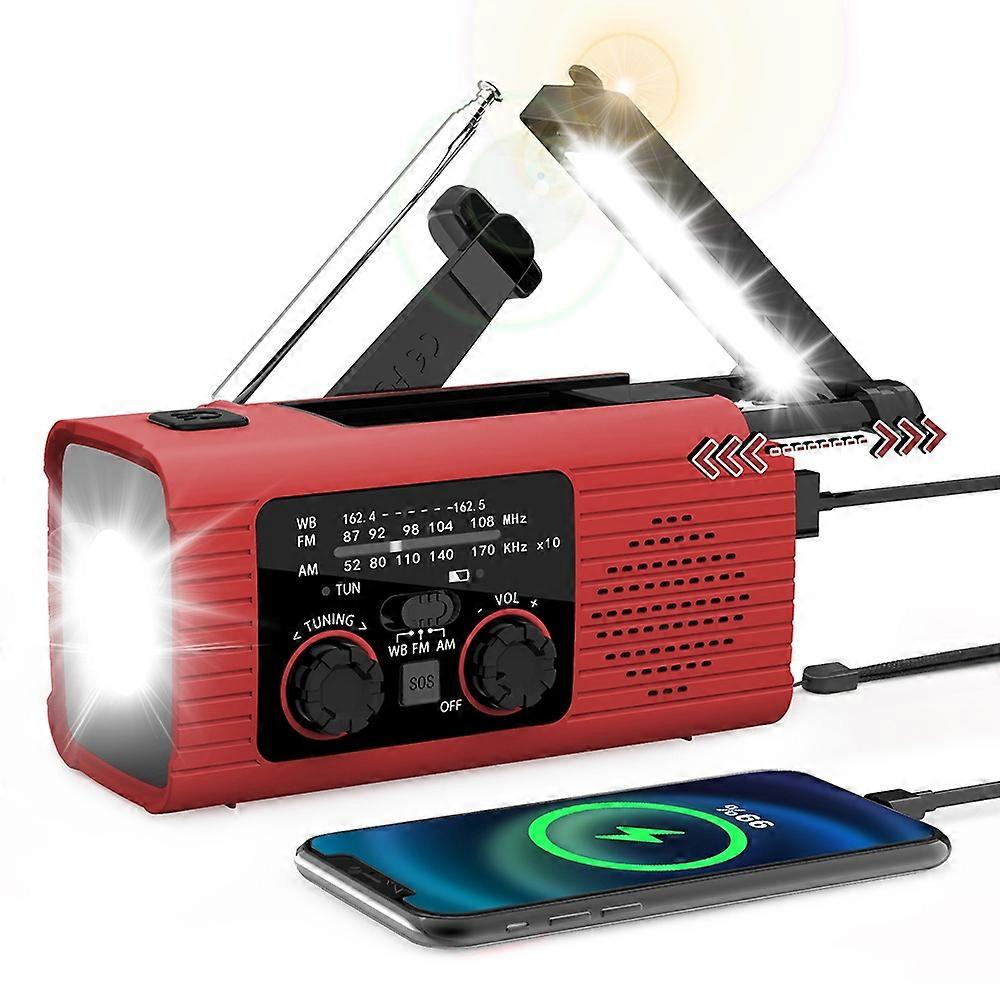 Radio Météo Portable Yx318 Am/fm/noaa Avec Batterie Externe Solaire À Manivelle De 2000 Mah Et Lampe Torche Intégrée - Rouge