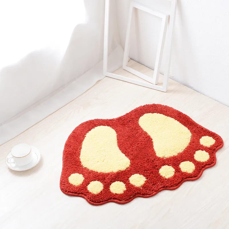 Tapis Antidérapant Et Absorbant Pour Salle De Bain, Motif Grands Pieds, Polyester, Rouge, 48 X 67 Cm