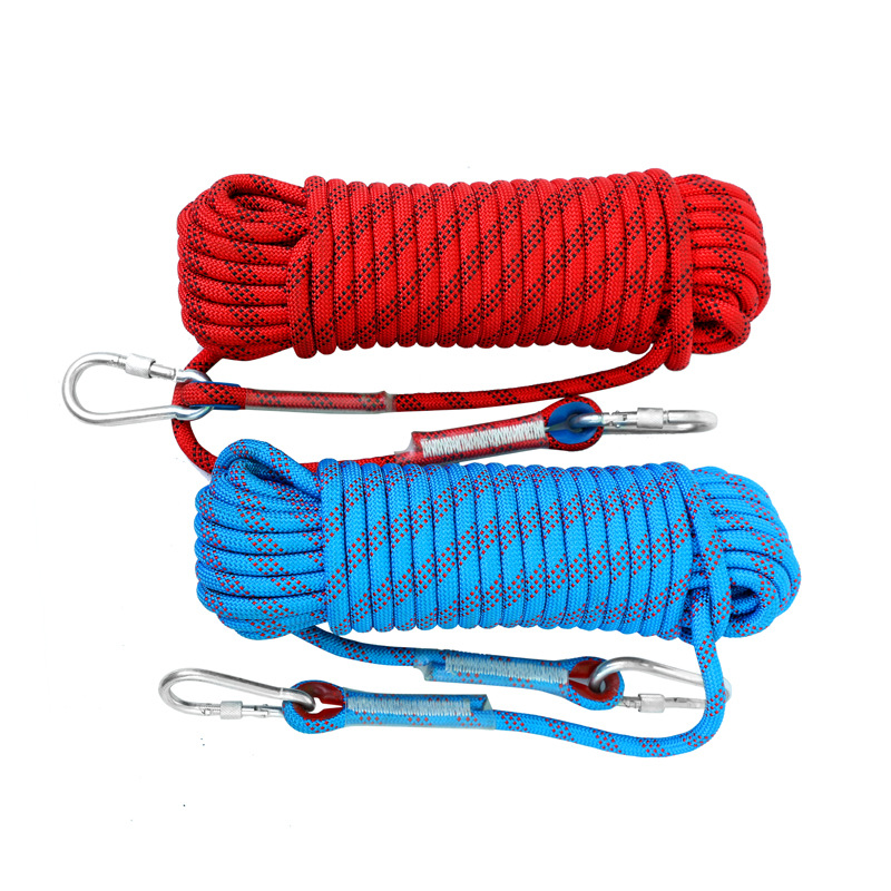 10 M Langes, 10 Mm Dickes Nylon-kletterseil, Set Mit 2 Karabinern Zum Klettern Und Abseilen, Rot, Sicherheitsausrüstung