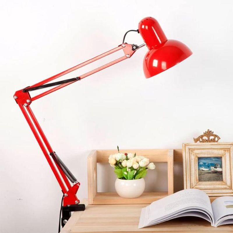 Vintage Rote Metall-schreibtischlampe, Stabile Gelenkklemme, Industriedesign, E27-fassung, Ideal Für Nachttisch Und Tisch, Robust