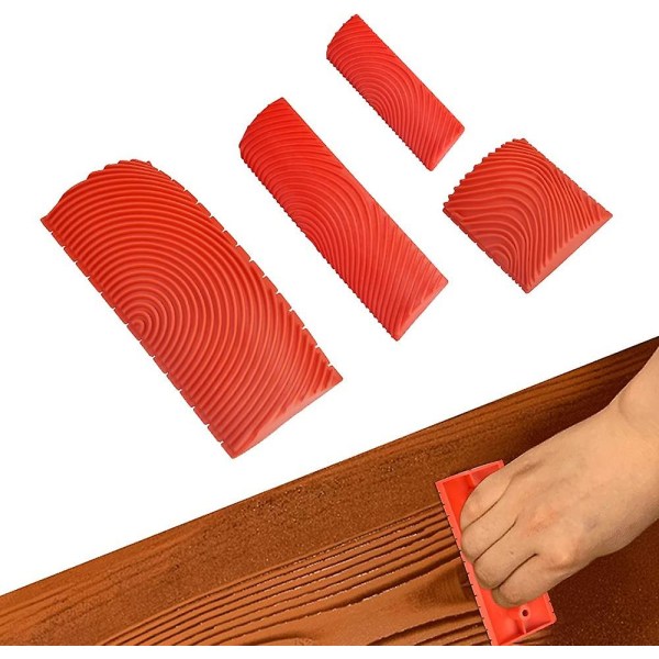 4 Outils De Peinture En Caoutchouc Pour Imitation Bois, Peigne, Rouleaux De Peinture Effet Bois Pour Meubles Et Décoration Murale (rouge)