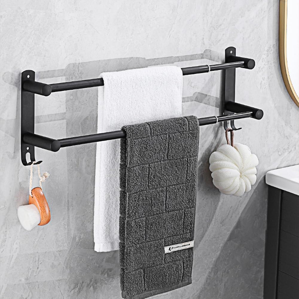 Porte-serviettes De Salle De Bain En Acier Inoxydable, Rétractable 43-78 Cm (noir, 2 Niveaux)