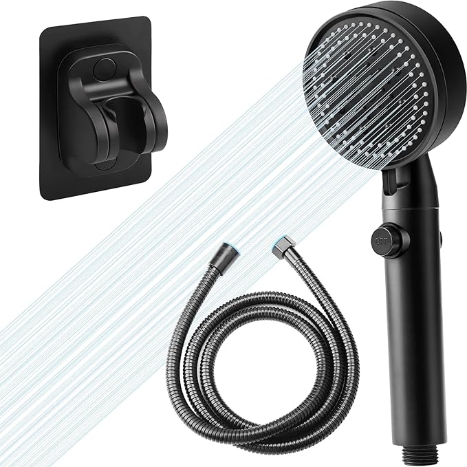 Ensemble De Douche Haute Pression 1 Pommeau De Douche À Économie D'Eau, Réglable Avec 6 Jets Et Fonction D'Arrêt, Résistant À L'Eau Et À La Saleté, Facile À Installer (noir)