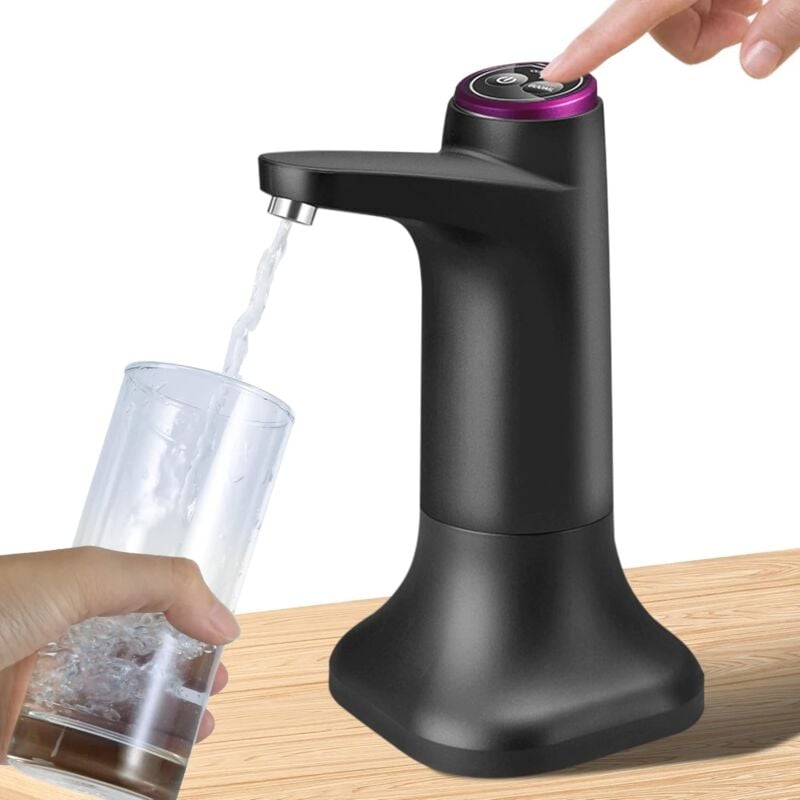 Distributeur D'Eau Électrique Double Usage Avec Base De Support Pompe À Bouteille D'Eau Potable Automatique Avec Usb Universelle Pour Camping Bureau Maison (noir)