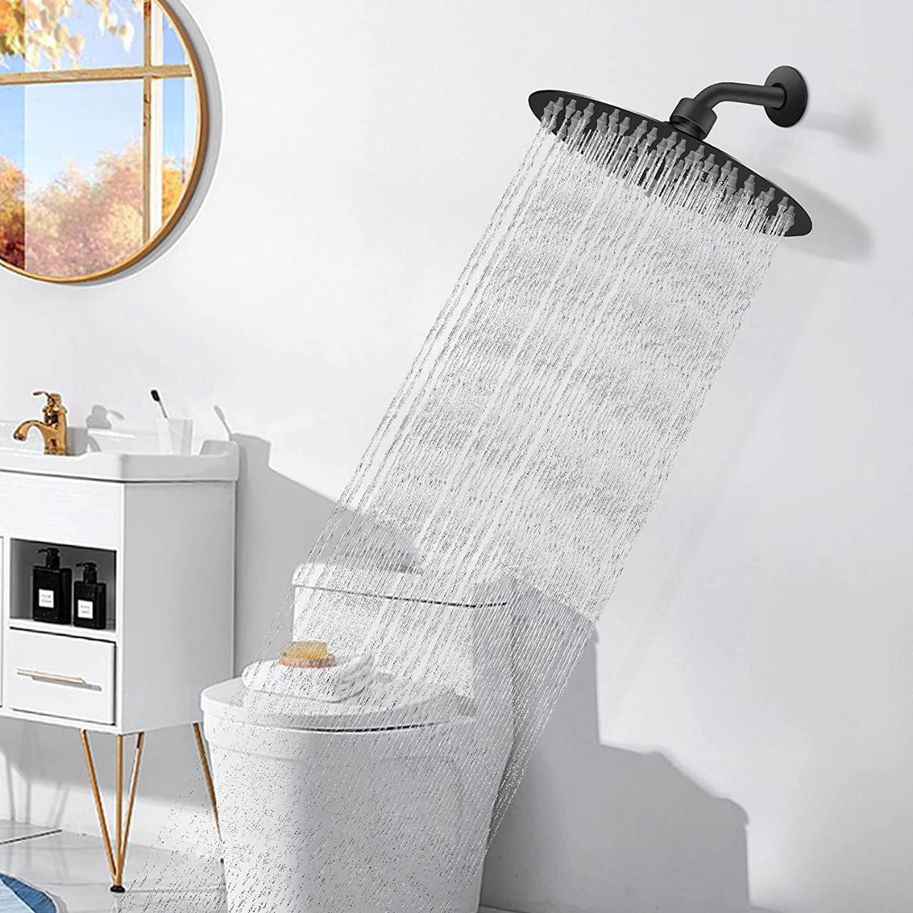 Pommeau De Douche Rond Et Fin En Acier Inoxydable Noir Sus304, Jet Pressurisé.