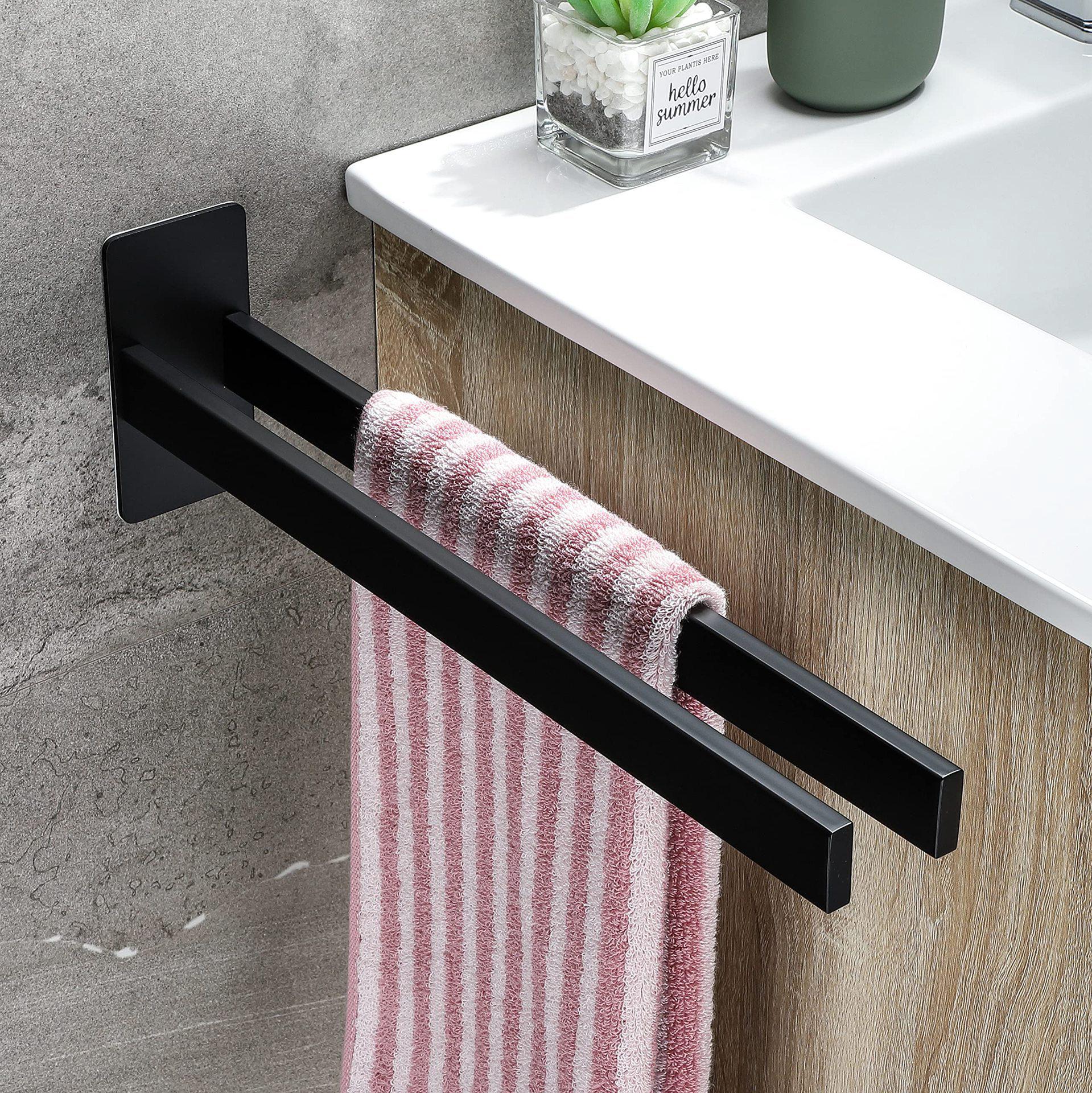 Porte-serviettes Carré En Acier Inoxydable À Deux Bras, Fixation Murale, Pour Salle De Bain Et Cuisine, Noir Mat, 39 Cm