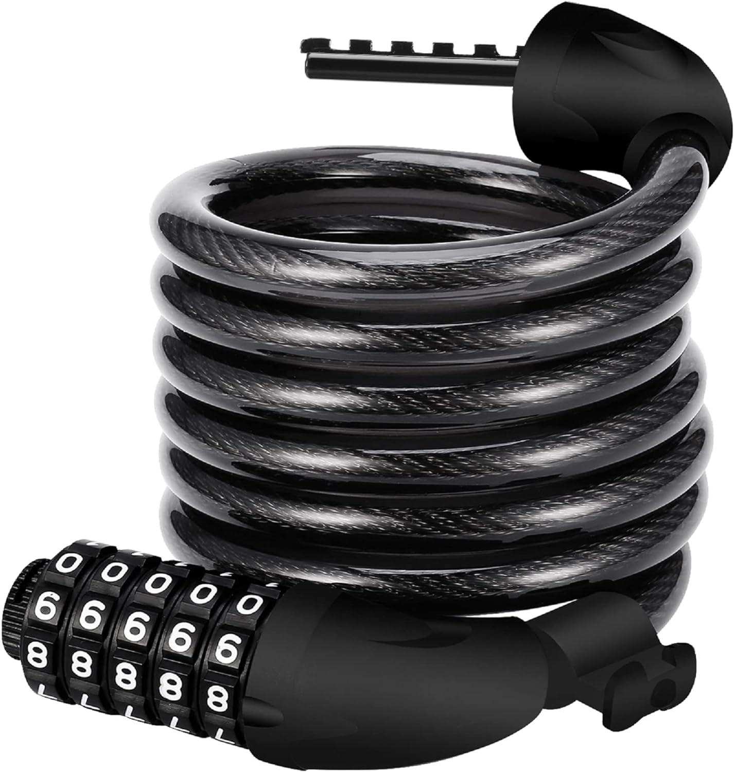 Antivol De Vélo (noir), Câble Antivol À Code 5 Chiffres Pour Portières De Vélos, Scooters, Motos Et Chariots À Vélos