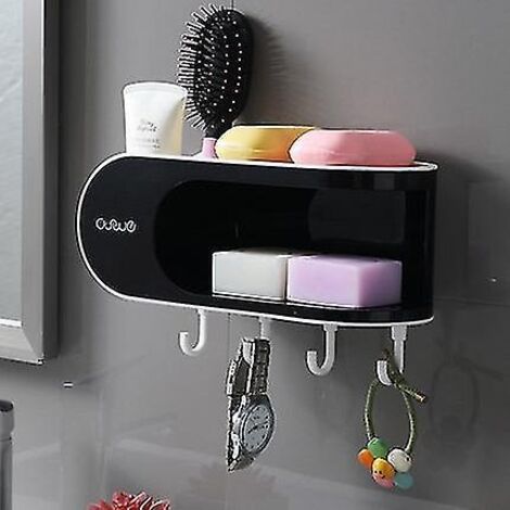 Distributeur De Savon Noir Pour Salle De Bain Avec Support De Toilette Antidérapant Et Boîte De Rangement Étanche - Accessoires De Salle De Bain
