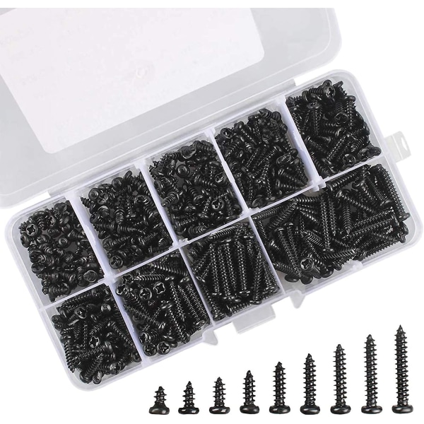 Vis Autotaraudeuse Noire M3, Lot De 450 Vis Autotaraudeuses À Tête Ronde En Acier Inoxydable Pour Bois Tendre. Métal 9 Données Techniques, Avec Emballage Plastique