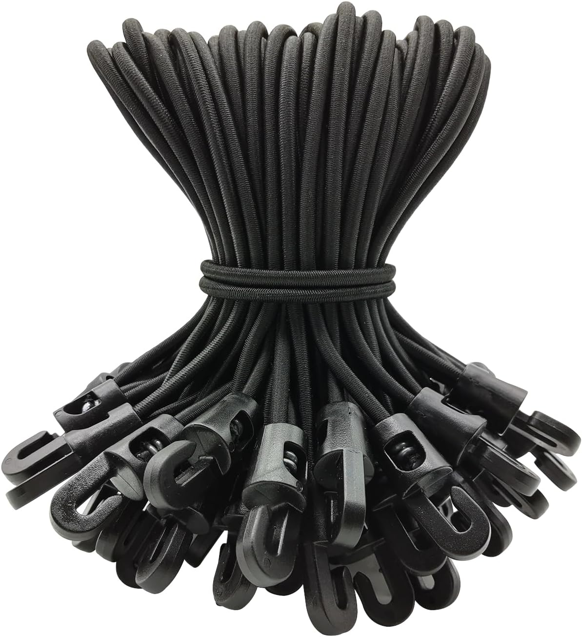 Lot De 50 Cordes Élastiques De 25 Cm Avec Crochets - Mini Cordons Élastiques - Sangles D'Arrimage En Latex Pour Moto Et Camping - Noir