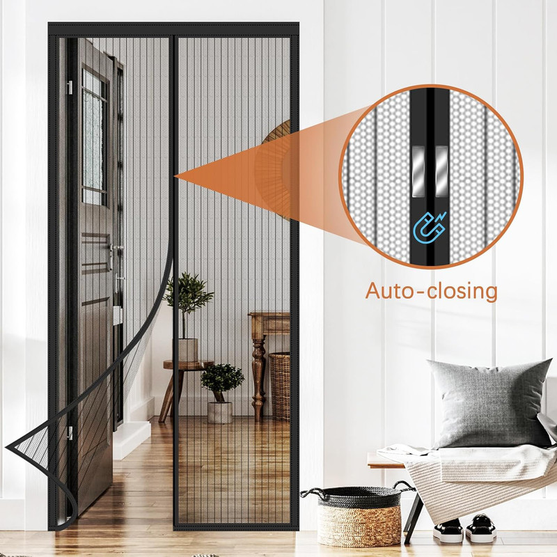 Moustiquaire Magnétique Pour Porte Fenêtre 120220cm – Maille Ultra-fine, Fermeture Automatique, Anti-moustiques, Respirant, Avec Bande Adhésive, Noir