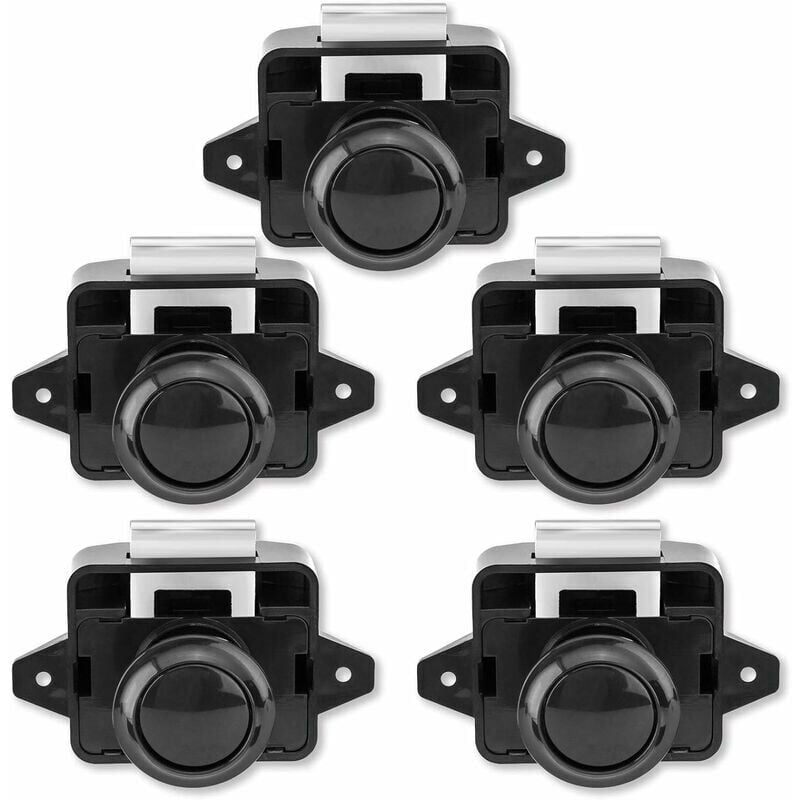 Choyclit Serrure De Meuble,bouton Poussoir Loquet - Sans Clé Serrure De Meuble Fermoir Bouton De Porte De Placard Pour Rv Caravane De Moteur 5 Pièces Noir