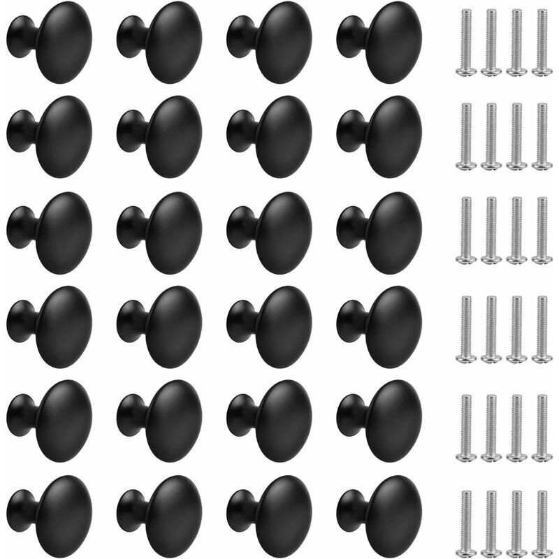 24 Pièces Bouton De Tiroir Noir Mat,boutons De Placard Rond Bouton De Meubles Avec Vis Pour Armoire Cuisine Tables Chevet(30mm)