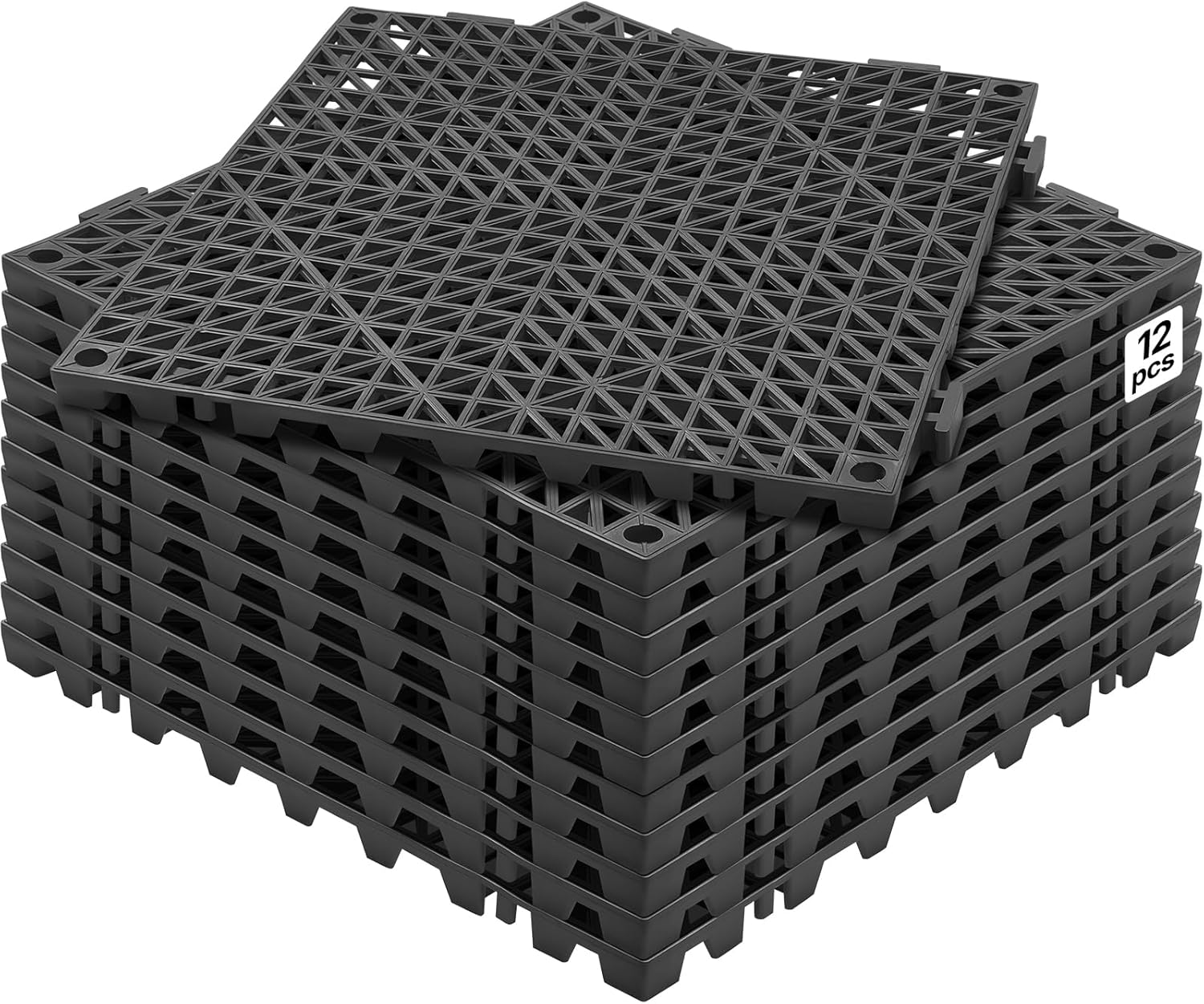 Lot De 12 Dalles De Jardin Piscine 30x30x1,5 Cm Noir Dalle Clipsable Ajourée Antidérapante En Pvc Drainage Rapide Revêtements De Sol Extérieur Intérieur Pour Terrasse Cuisine Spa Salle De Bain