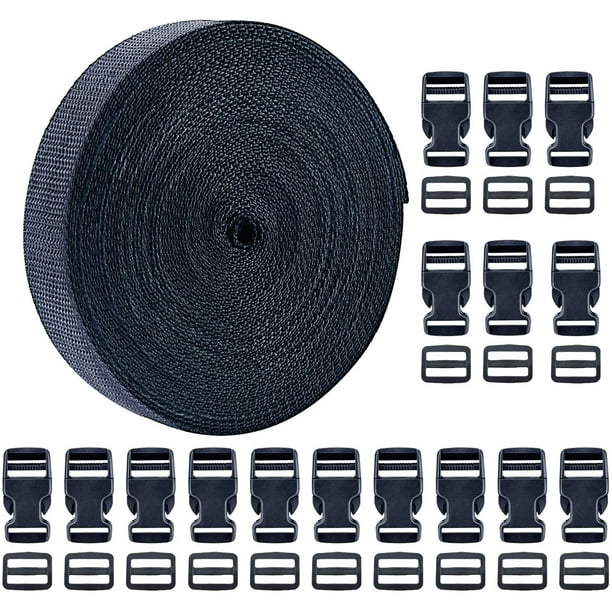 Sangle En Polypropylène De 2,5 Cm (1 Pouce) Et 14,7 M (16 Yards) De Long, Avec 16 Boucles À Déclenchement Latéral En Plastique De 2,5 Cm (1 Pouce), Noire