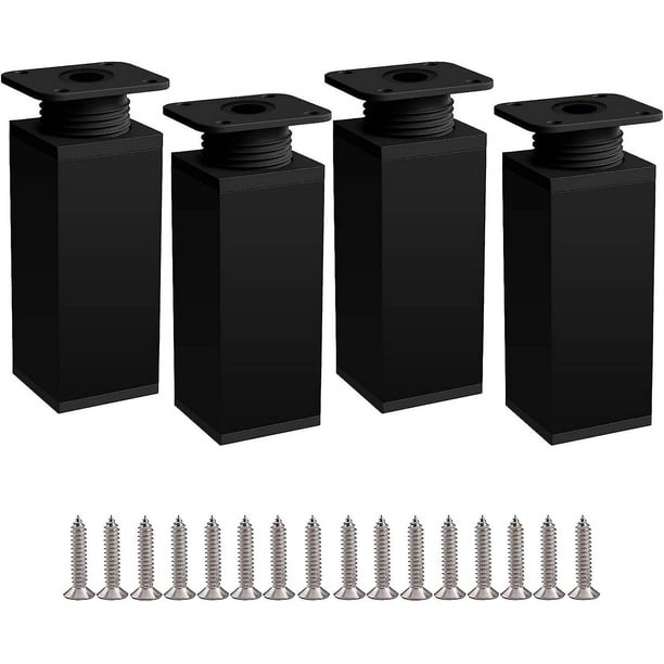 Pieds De Meubles Réglables - Lot De 4, Pieds De Table De 20 Cm En Alliage D'Aluminium Noir Avec Hauteur Réglable (plage De Réglage : 0-50 Mm), Stabilisateurs Inclus