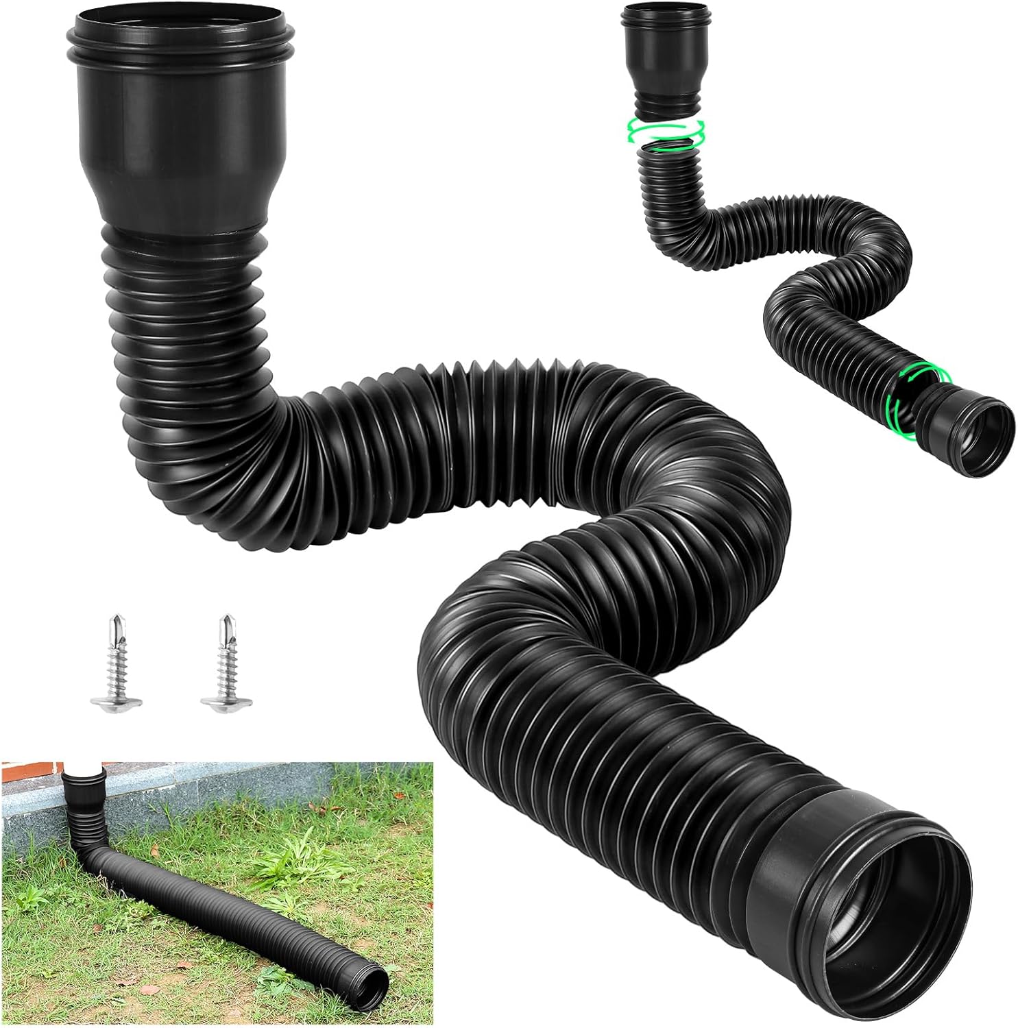 Rallonge De Descente Flexible Extensible, Connecteur De 47 À 150 Cm Avec 2 Adaptateurs Et 2 Vis (noir)