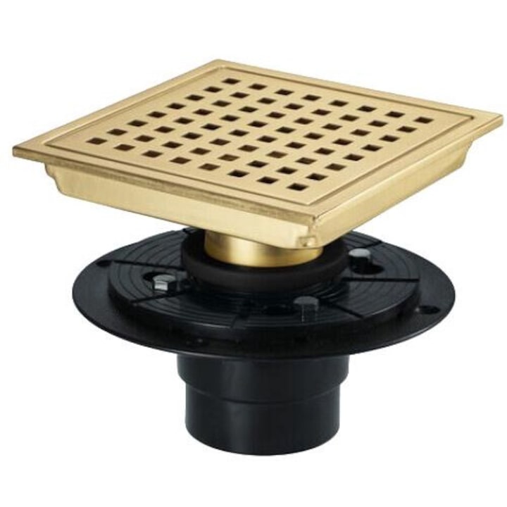 Siphon Pardoseala Avec Couvercle À Grille, Bghyhyhi, Acier Inoxydable, 55-60 L/min, 15 X 15 Cm, Noir/or