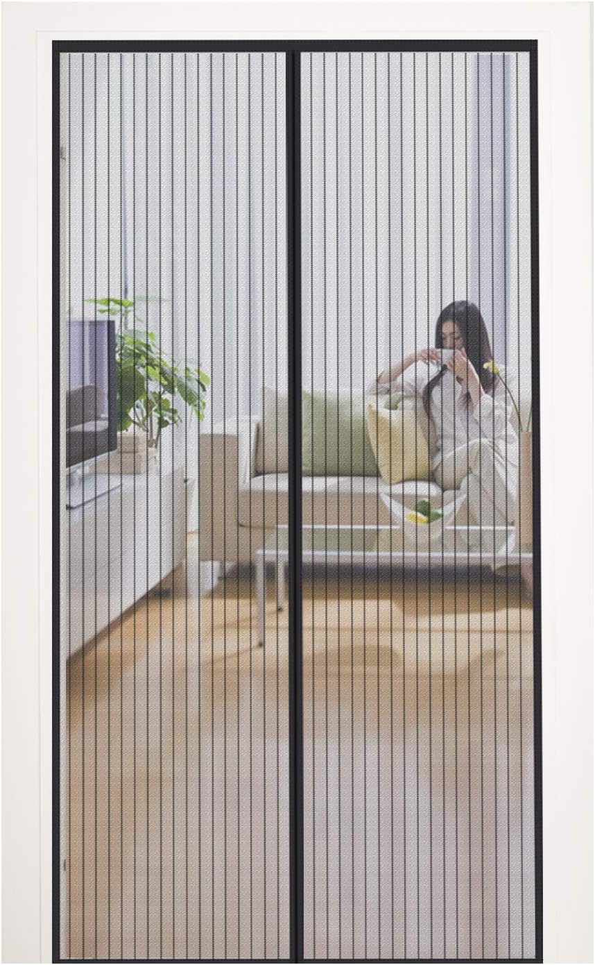 Rideau Moustiquaire Magnétique Pour Porte, 70 X 200 Cm. Idéal Pour Les Portes Intérieures, Les Couloirs Et Les Patios. Empêche Les Moustiques Et Autres Insectes D'Entrer. Noir.