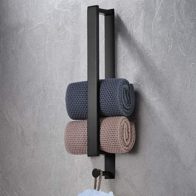 Porte-serviettes Adhésif Noir, Porte-serviettes De Salle De Bain, Acier Inoxydable, Fixation Murale, Sans Perçage, Avec Crochet