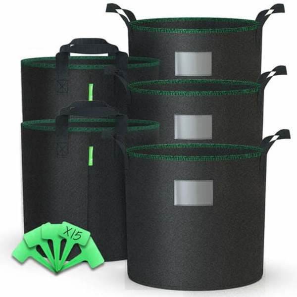 Lot De 5 Sacs De Plantation Non Tissés 30 L Avec Poignée, Noirs
