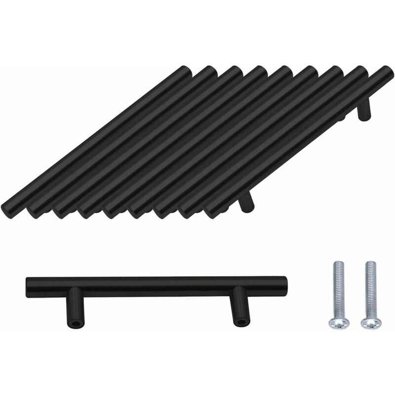 Paquet De 10 Poignées Noir De Porte 128mm Acier Inoxydable Poignees Pour Meuble Armoire Avec Vis