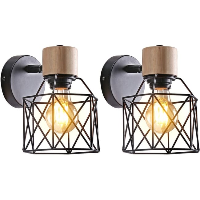 Lot De 2 Appliques Murales Vintage En Métal E27 De Style Industriel Pour Bar, Salon, Restaurant, Café, Couloir - Noir (sku Produit : 94949024 Sku Offre : Lehuamwj62)