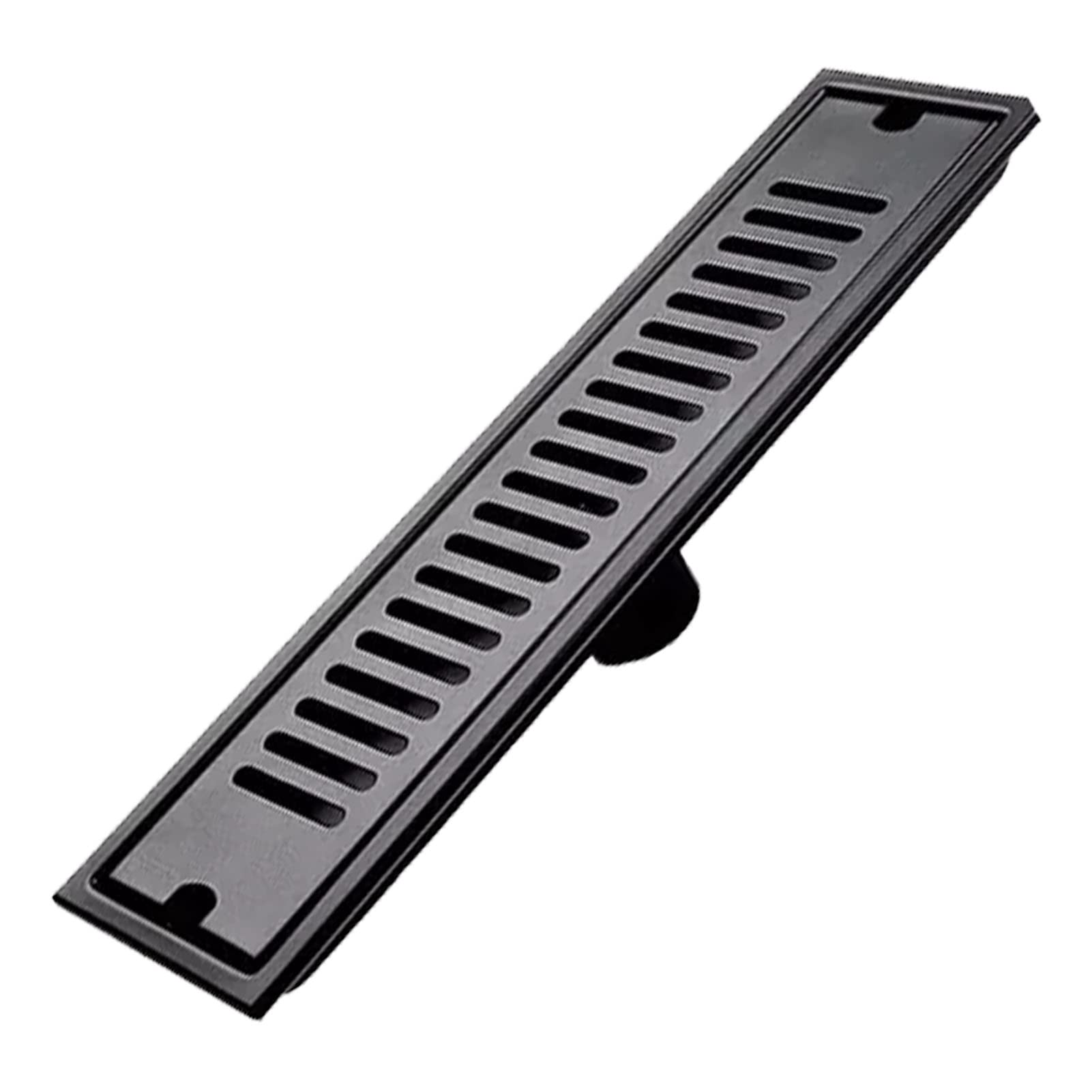 Grille De Douche, Siphon De Sol Rectangulaire 30 X 10 Cm, Siphon De Douche Linéaire En Acier Inoxydable Noir Avec Grille Amovible Pour Wc, Salle De Bain, Cuisine, Balcon
